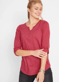 bonprix bonprix Camisetas>Camisa henley de algodón con botones Rojo jaspeado