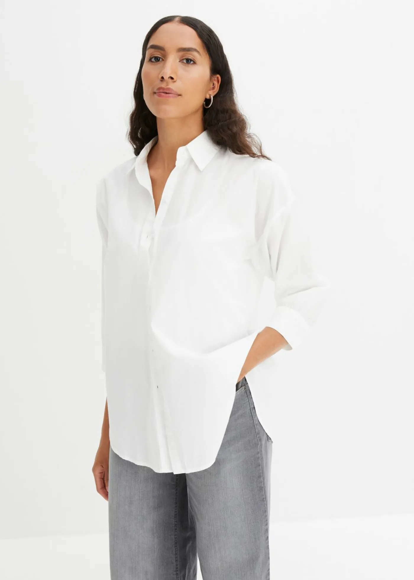 bonprix bonprix Camisas Y Blusas|Novedades>Camisa oversize de algodón con mangas 3/4 Blanco
