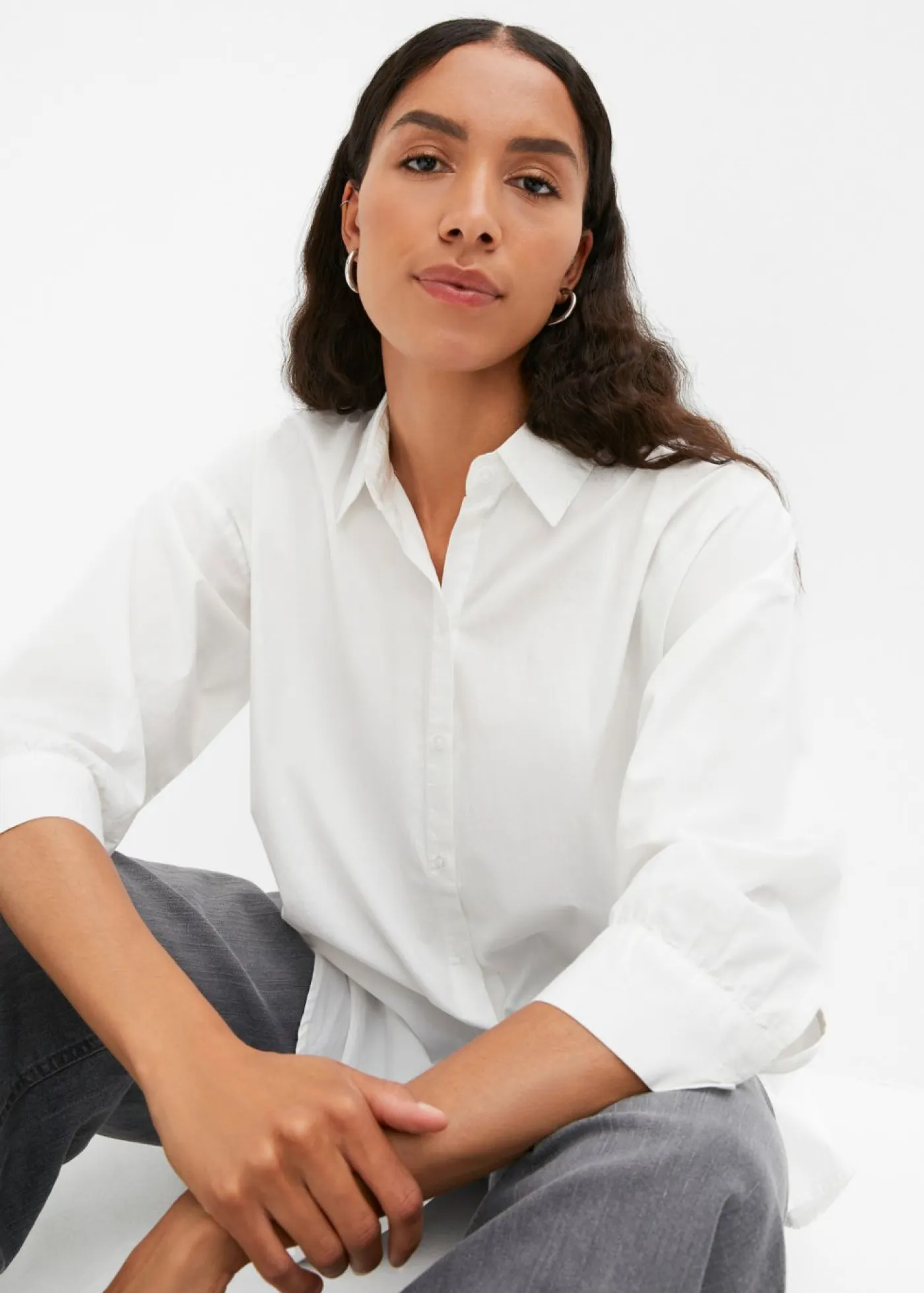 bonprix bonprix Camisas Y Blusas|Novedades>Camisa oversize de algodón con mangas 3/4 Blanco