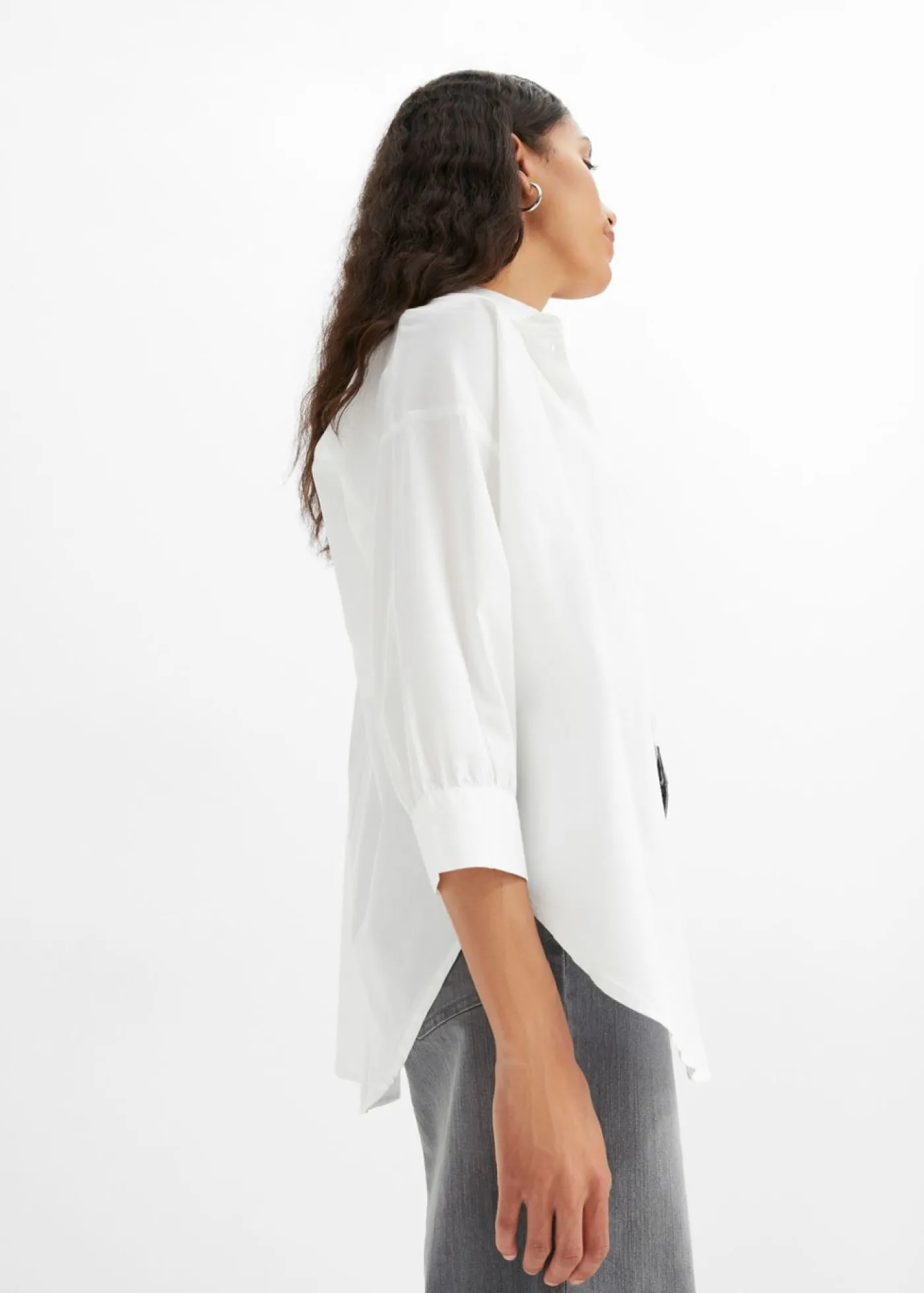 bonprix bonprix Camisas Y Blusas|Novedades>Camisa oversize de algodón con mangas 3/4 Blanco