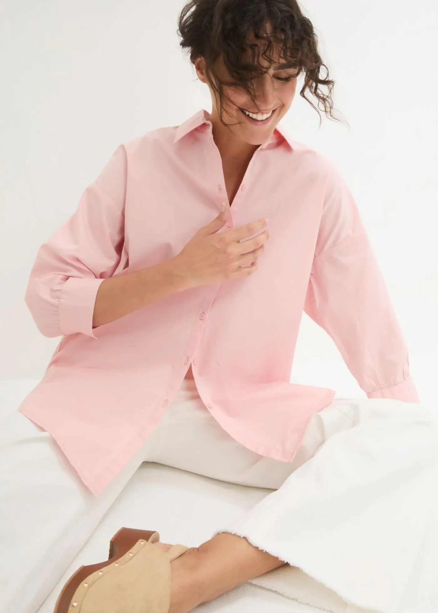 Mujer bonprix bonprix Camisa oversize de algodón con mangas 3/4