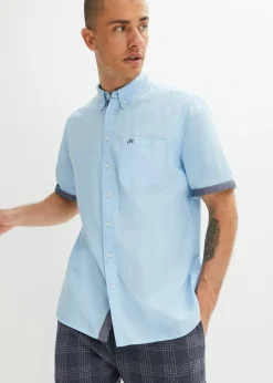 bonprix bonprix Camisas>Camisa Oxford de manga corta de algodón puro Azul claro