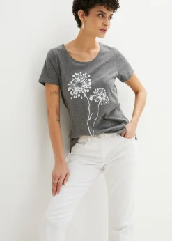 bonprix bonprix Camisetas>Camiseta Gris jaspeado/blanco estampado