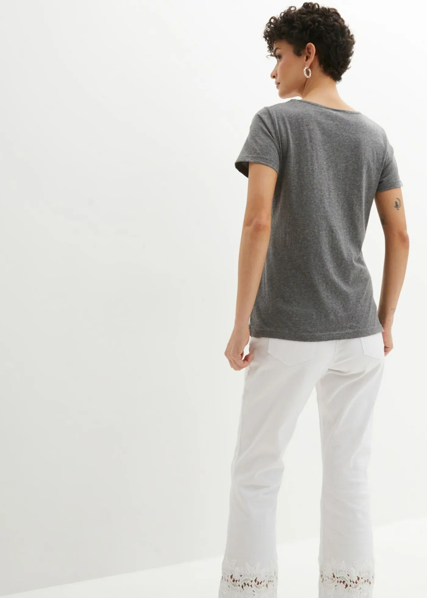 bonprix bonprix Camisetas>Camiseta Gris jaspeado/blanco estampado