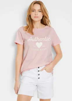 bonprix bonprix Camisetas>Camiseta Rosa empolvado-blanco estampado