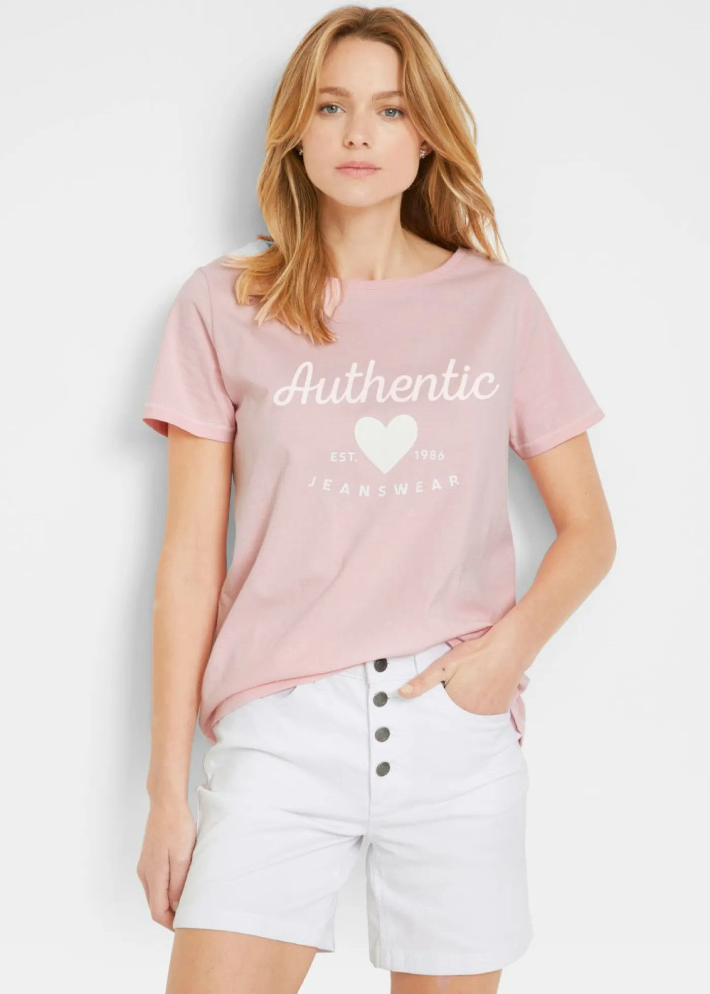 bonprix bonprix Camisetas>Camiseta Rosa empolvado-blanco estampado