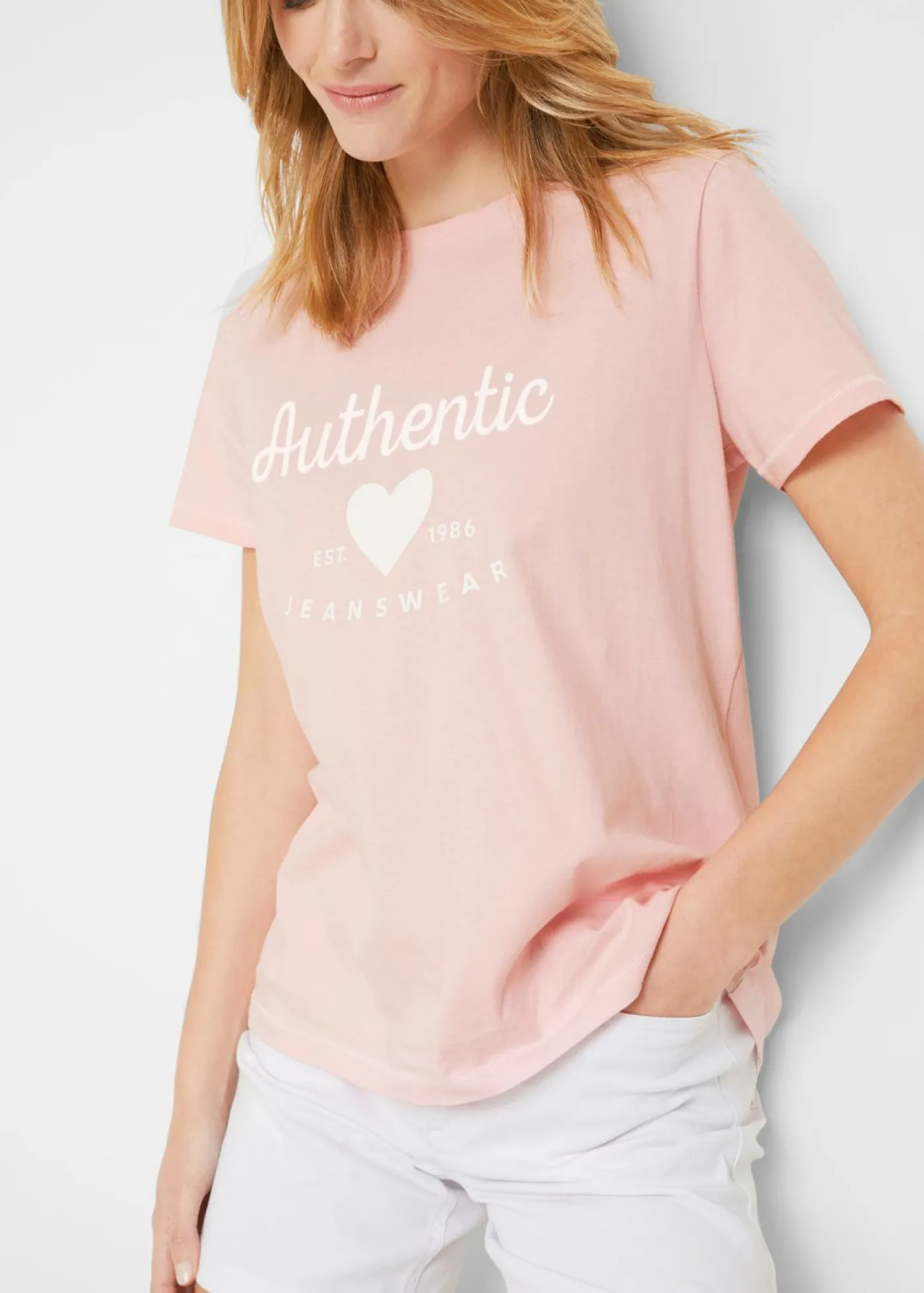 bonprix bonprix Camisetas>Camiseta Rosa empolvado-blanco estampado