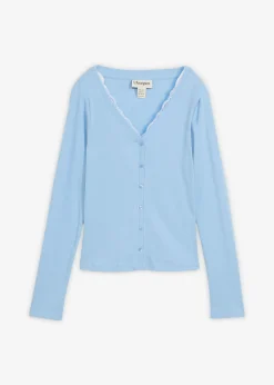 bonprix bonprix Camisetas>Camiseta 2 en 1 de algodón puro Azul claro-blanco