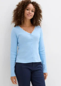 bonprix bonprix Camisetas>Camiseta 2 en 1 de algodón puro Azul claro-blanco