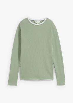 Niños bonprix bonprix Camiseta 2 en 1 de algodón puro con manga larga y aspecto gofrado