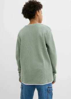 Niños bonprix bonprix Camiseta 2 en 1 de algodón puro con manga larga y aspecto gofrado