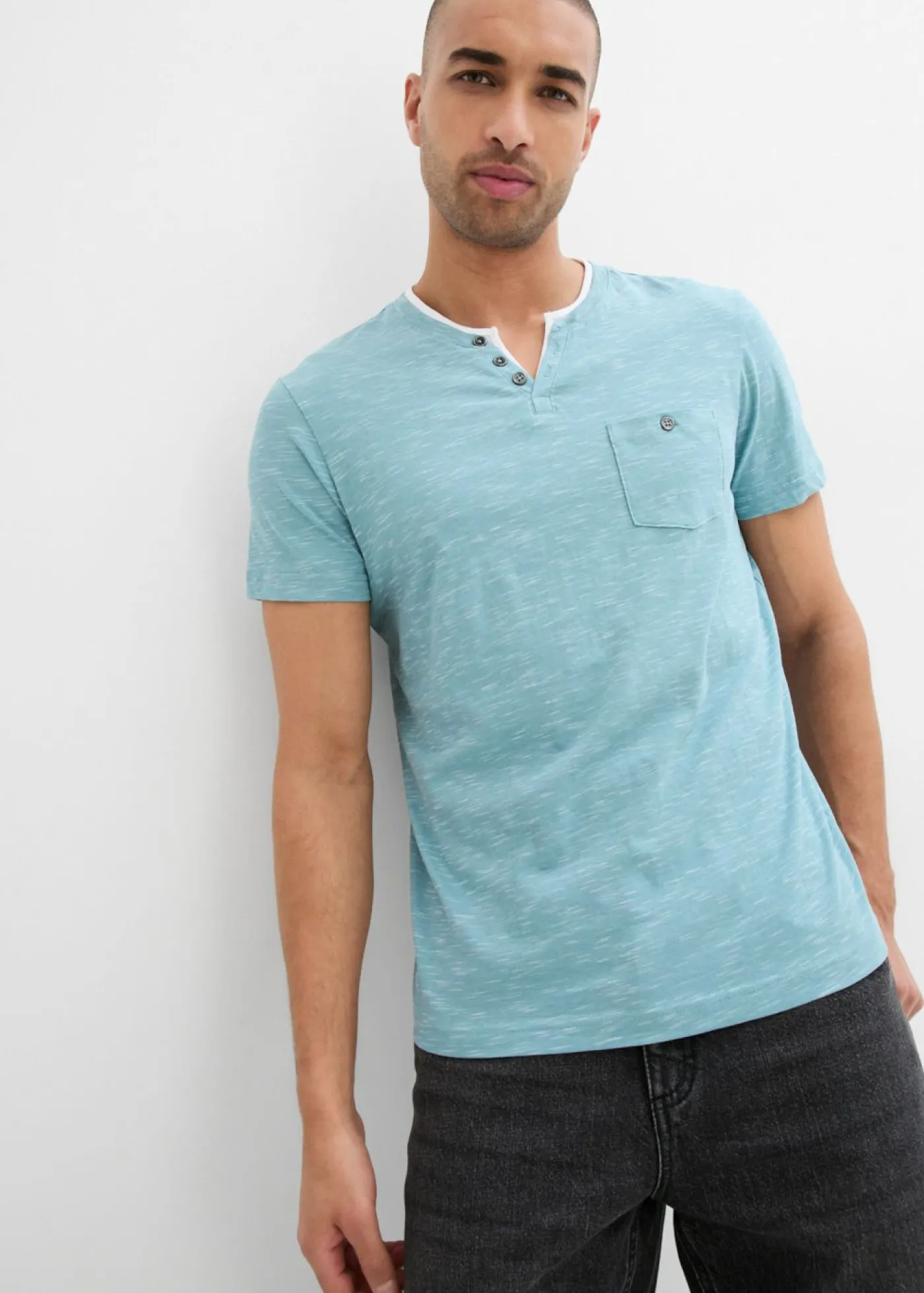 bonprix bonprix Básicos En Rebajas|Camisetas Y Polos>Camiseta 2 en 1 de manga corta Azul bondi jaspeado