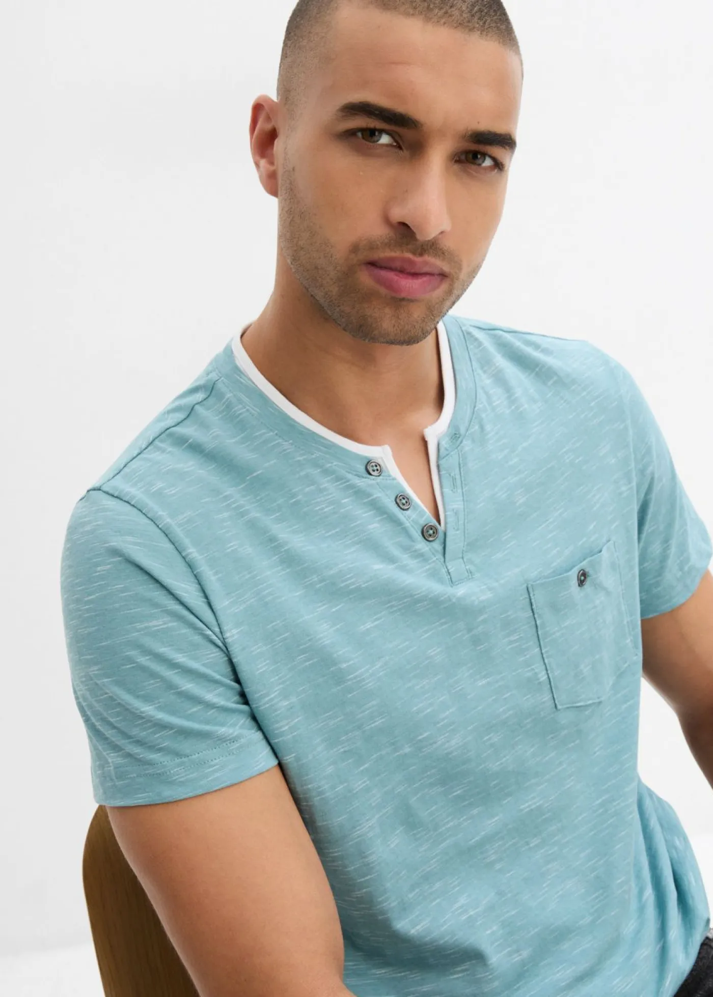 bonprix bonprix Básicos En Rebajas|Camisetas Y Polos>Camiseta 2 en 1 de manga corta Azul bondi jaspeado