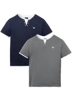 bonprix bonprix Básicos En Rebajas|Camisetas Y Polos>Camiseta 2 en 1 de manga corta (2 unidades) Azul oscuro-gris humo