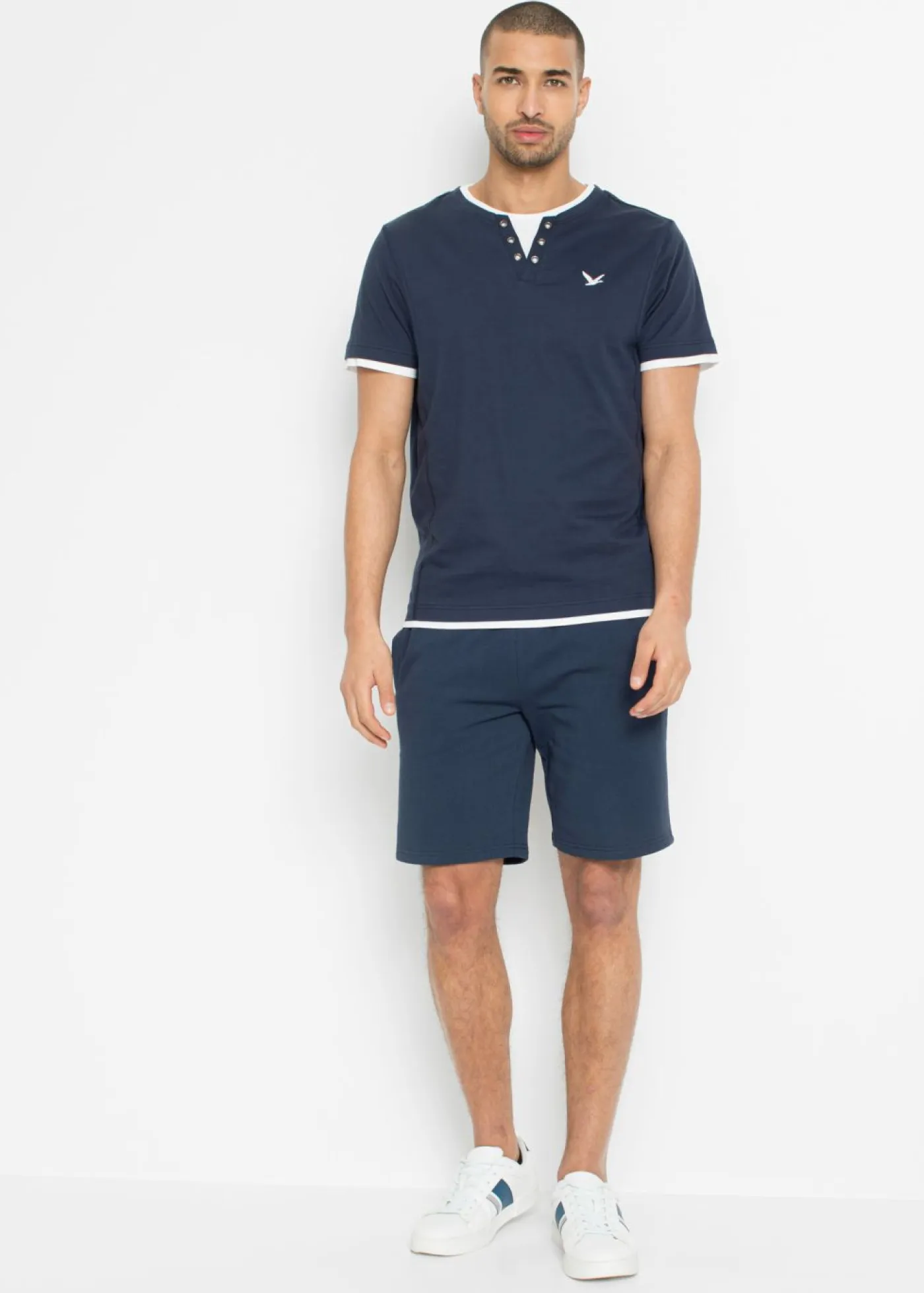 bonprix bonprix Básicos En Rebajas|Camisetas Y Polos>Camiseta 2 en 1 de manga corta (2 unidades) Azul oscuro-gris humo