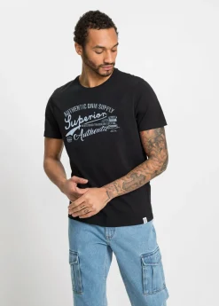 bonprix John Baner JEANSWEAR Camisetas Y Polos>Camiseta (2 unidades) Negro-gris claro jaspeado estampado