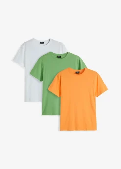 bonprix bonprix Básicos En Rebajas|Camisetas Y Polos>Camiseta (3 unidades) Naranja claro + blanco + musgo mate