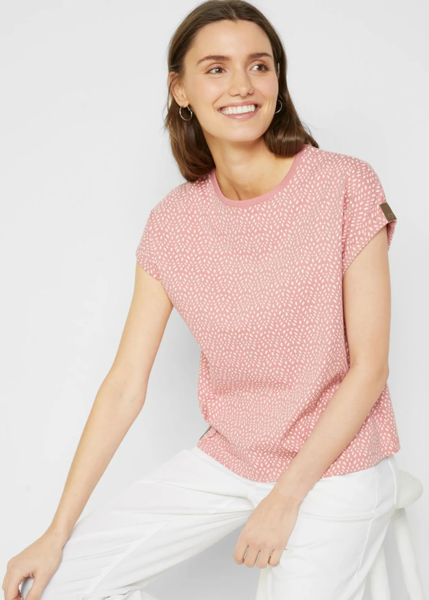 bonprix bonprix Camisetas>Camiseta (2 unidades) Rosa ahumado estampado + azul marino monocolor