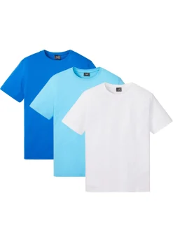 bonprix bonprix Básicos En Rebajas|Camisetas Y Polos>Camiseta (3 unidades) Azul claro + azur + blanco