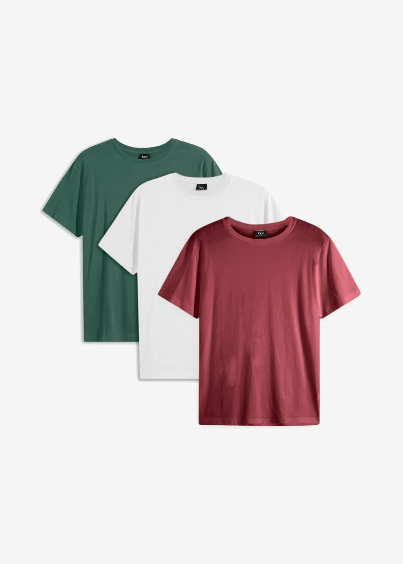 bonprix bonprix Básicos En Rebajas|Camisetas Y Polos>Camiseta (3 unidades) Burdeos + verde oscuro + blanco