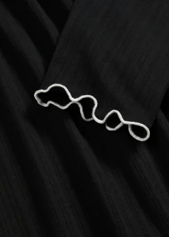 bonprix bonprix Camisetas>Camiseta acanalada de manga larga Negro-blanco lana