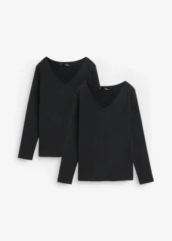 Mujer bonprix bonprix Camiseta ajustada de manga larga (2 unidades)