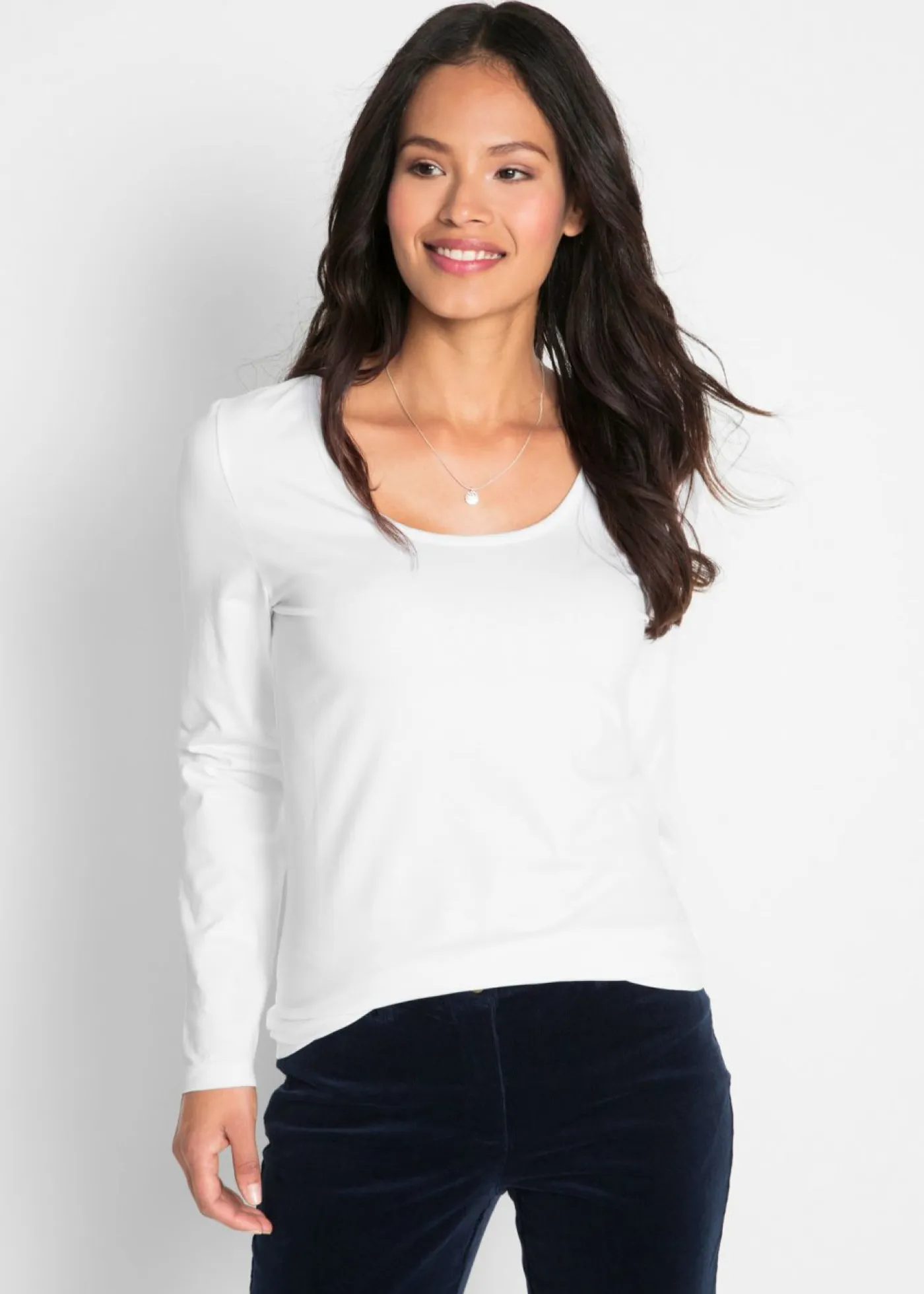 bonprix bonprix Básicos|Camisetas>Camiseta ajustada de manga larga Blanco