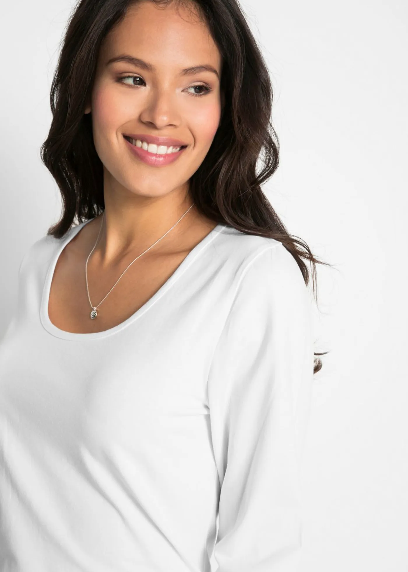 bonprix bonprix Básicos|Camisetas>Camiseta ajustada de manga larga Blanco