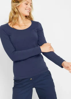 bonprix bonprix Básicos|Camisetas>Camiseta ajustada de manga larga Azul marino