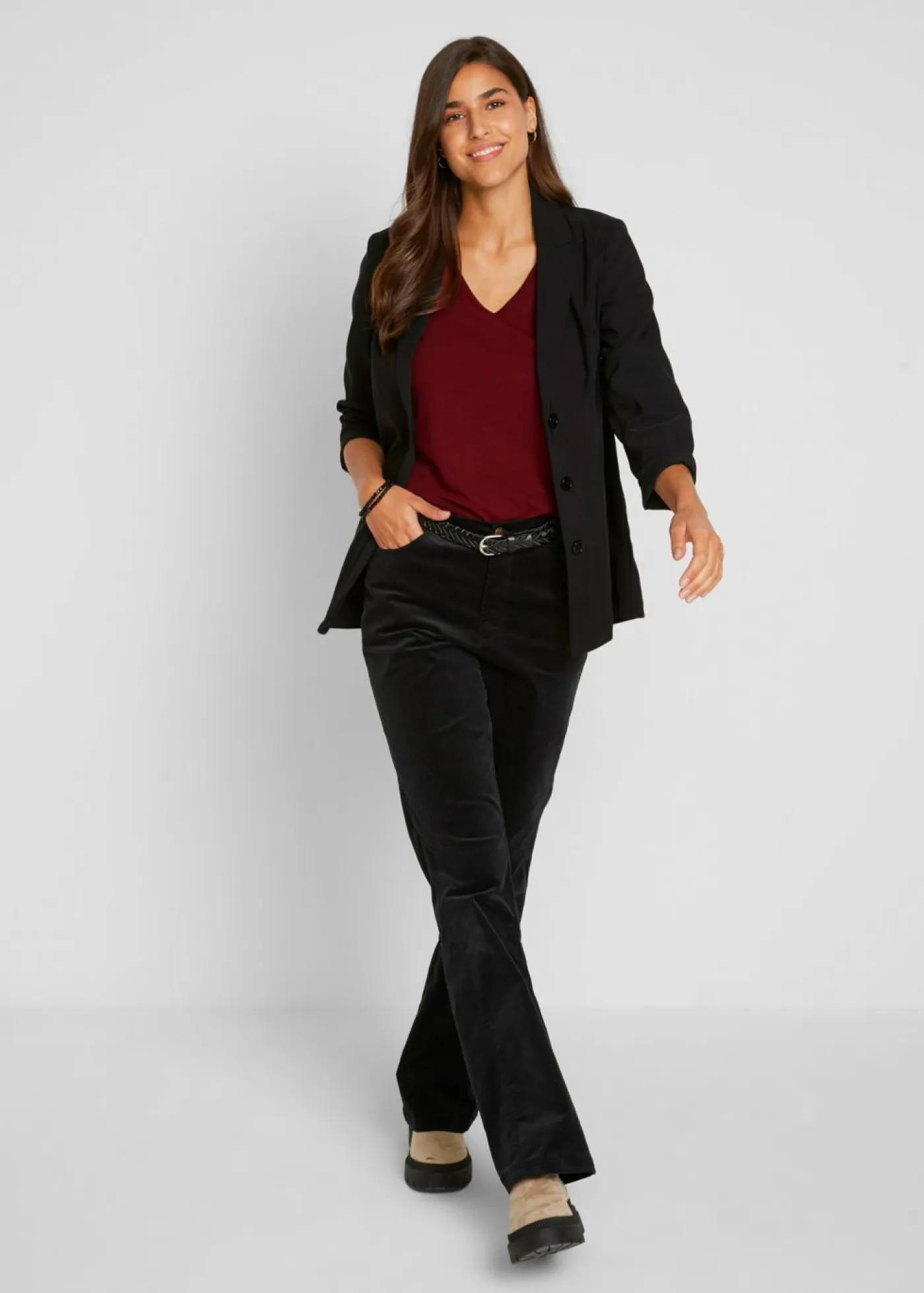 bonprix bonprix Básicos|Camisetas>Camiseta ajustada de manga larga (2 unidades) rubí / gris claro moteado