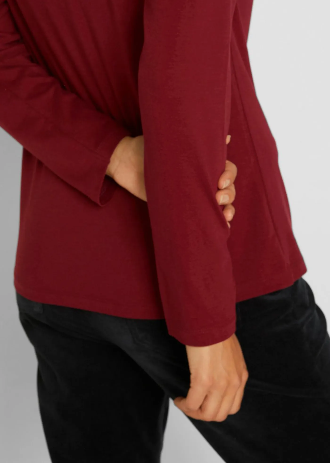 bonprix bonprix Básicos|Camisetas>Camiseta ajustada de manga larga (2 unidades) rubí / gris claro moteado