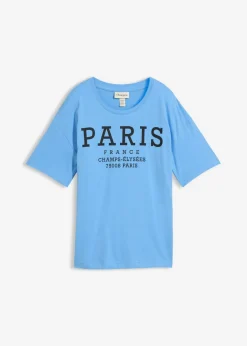 bonprix bonprix Camisetas>Camiseta ancha de algodón orgánico puro azul provenzal/negro