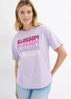 bonprix bonprix Camisetas>Camiseta boxy oversize de algodón orgánico Lila pastel estampado