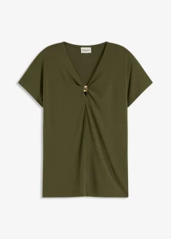 bonprix bonprix Camisetas>Camiseta con anillo decorativo Verde oliva oscuro