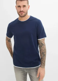 bonprix bonprix Camisetas Y Polos|Novedades>Camiseta con aspecto 2 en 1 de hilo slub Azul marino