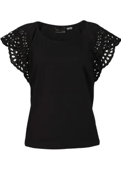 bonprix bonprix Camisetas>Camiseta con bordado calado Negro