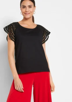 bonprix bonprix Camisetas>Camiseta con bordado calado Negro