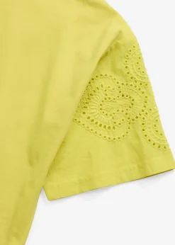 bonprix bonprix Camisetas>Camiseta con bordado calado Amarillo cítrico