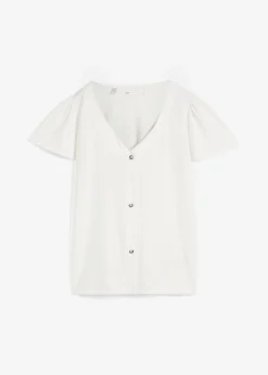 bonprix bonprix Camisetas>Camiseta con botones Blanco lana