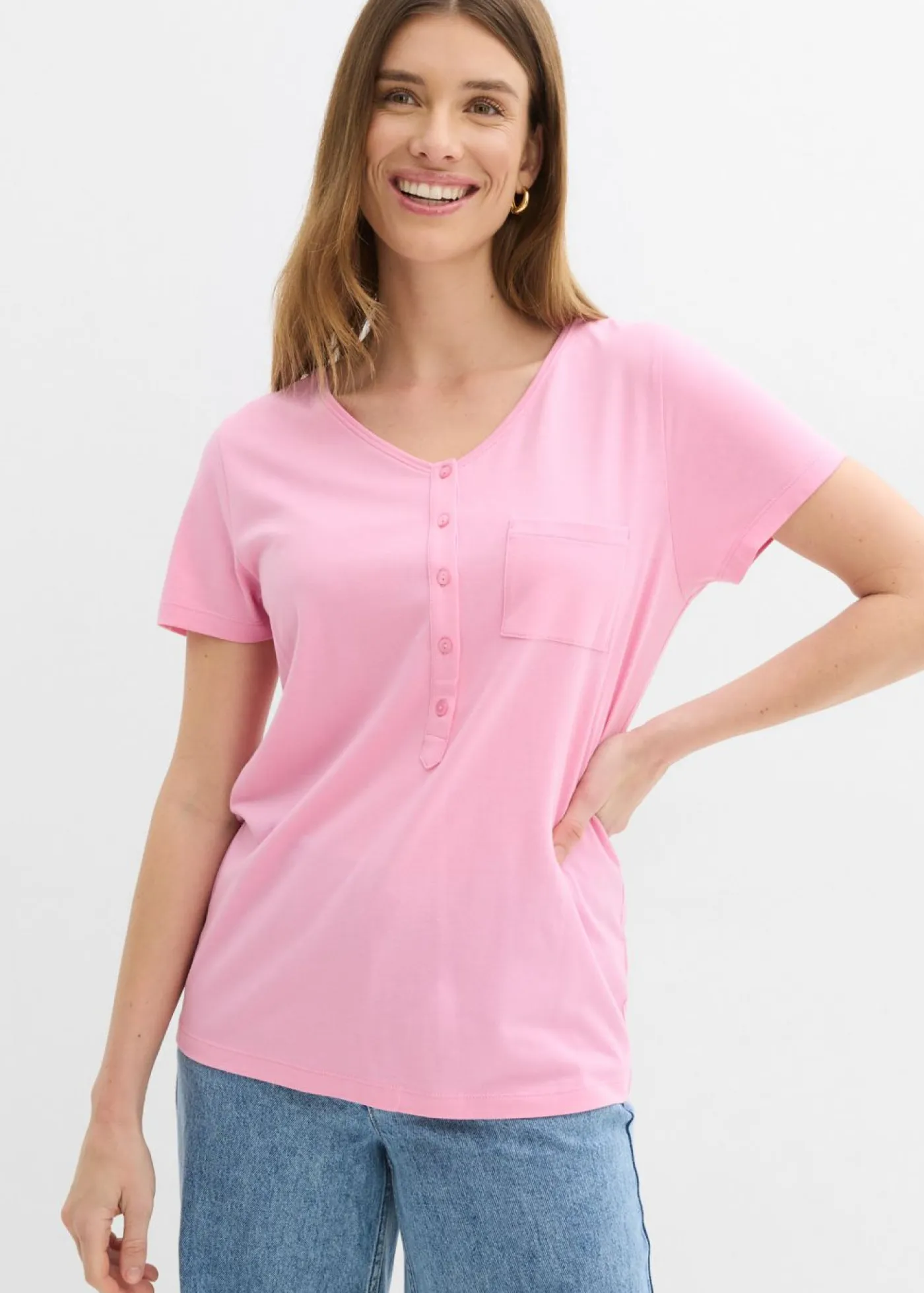 bonprix bonprix Camisetas|Novedades>Camiseta con botones Rosa