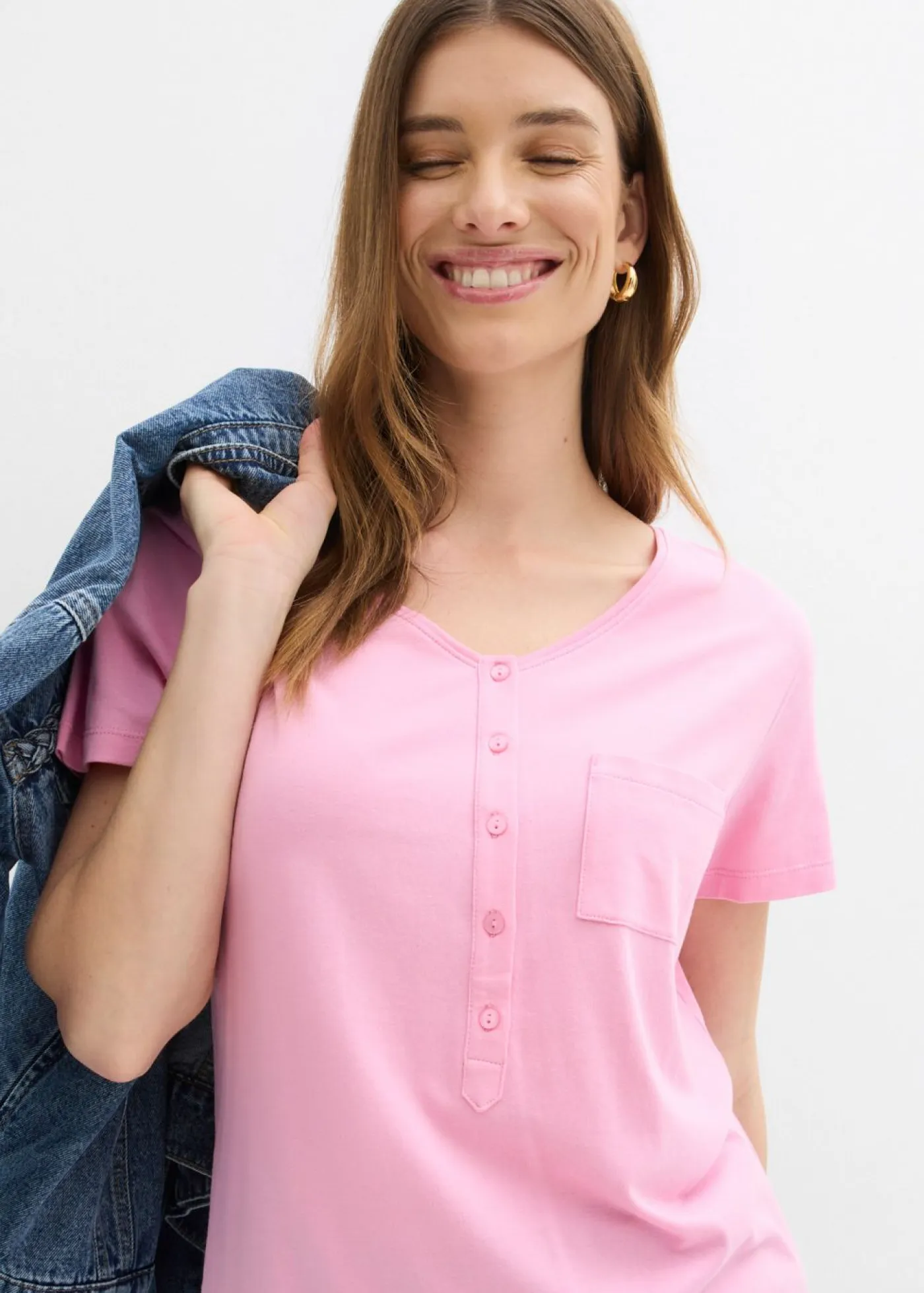 bonprix bonprix Camisetas|Novedades>Camiseta con botones Rosa