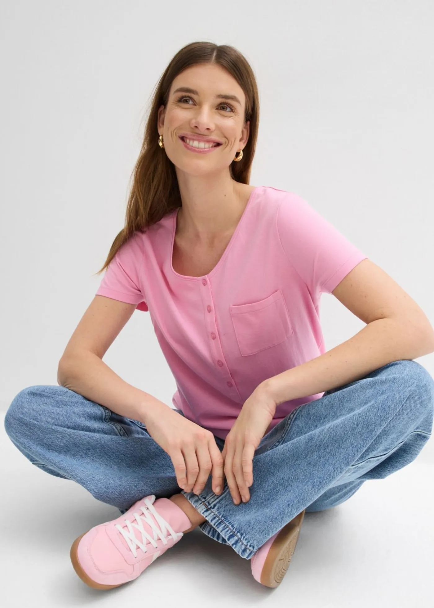 bonprix bonprix Camisetas|Novedades>Camiseta con botones Rosa