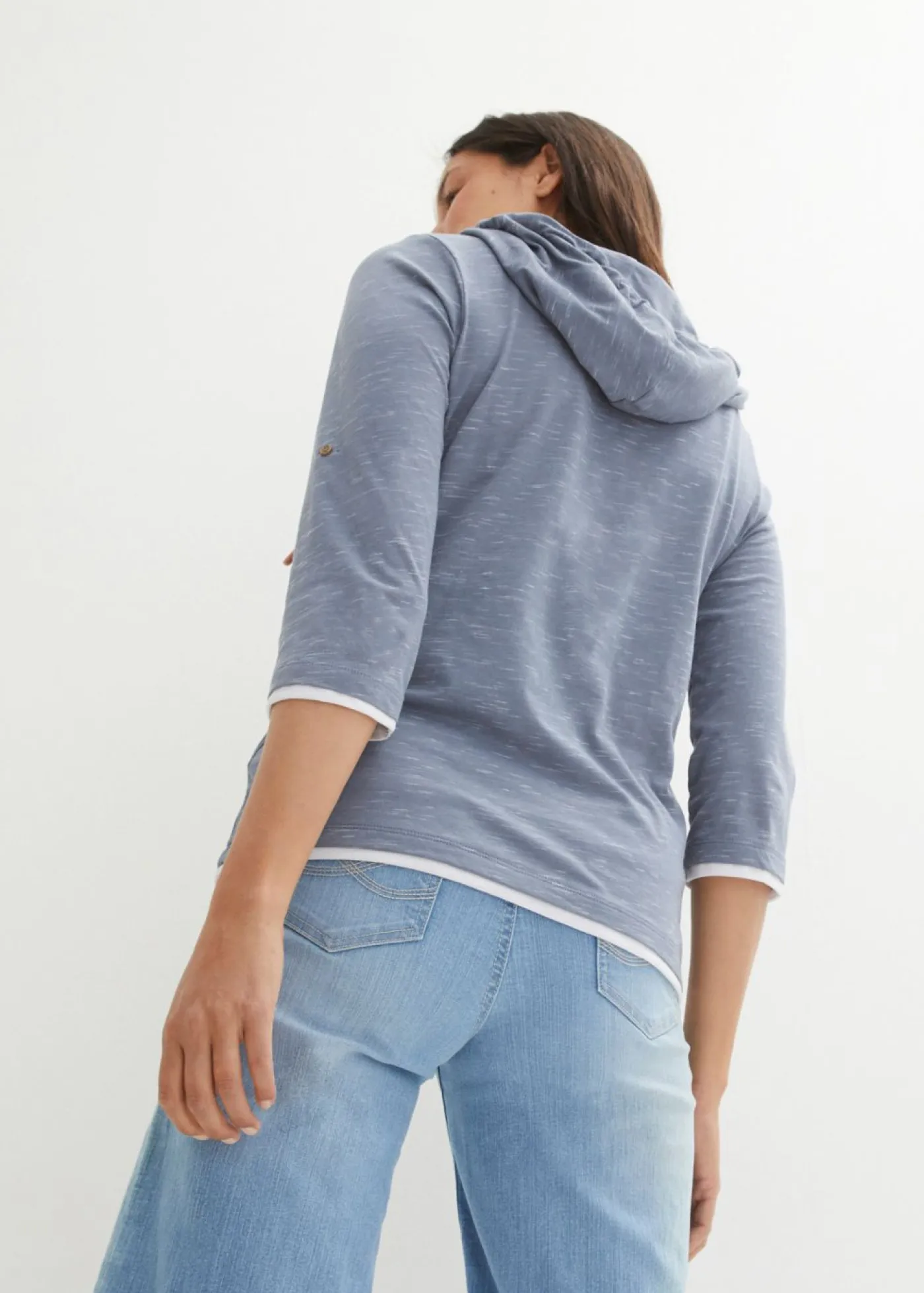 bonprix bonprix Camisetas>Camiseta con capucha Azul ahumado-blanco jaspeado