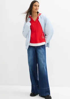 Mujer bonprix bonprix Camiseta con capucha de algodón puro con mangas 3/4