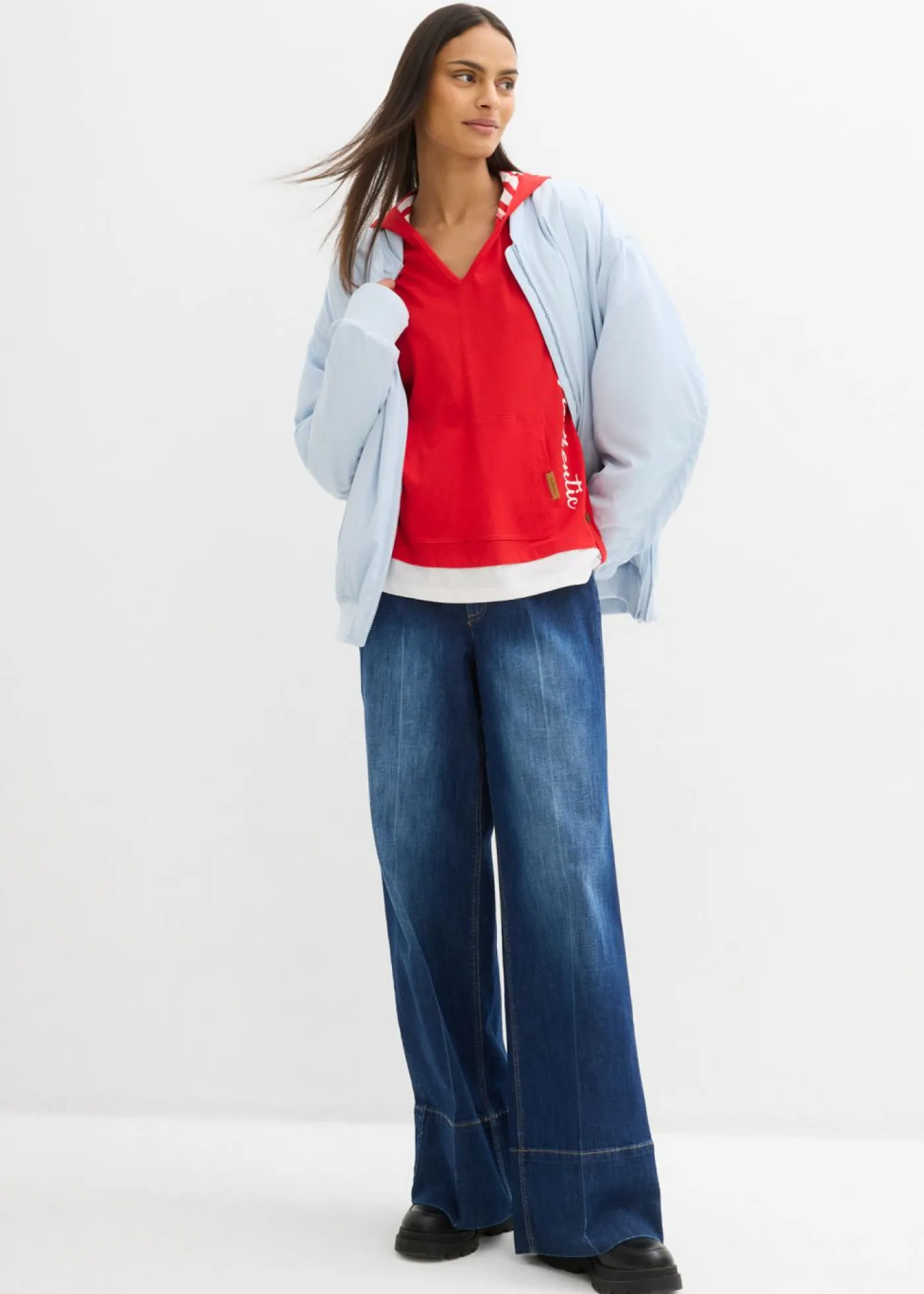 Mujer bonprix bonprix Camiseta con capucha de algodón puro con mangas 3/4