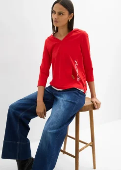 Mujer bonprix bonprix Camiseta con capucha de algodón puro con mangas 3/4