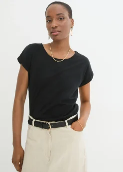 bonprix bonprix Premium|Camisetas>Camiseta con contenido de seda Negro