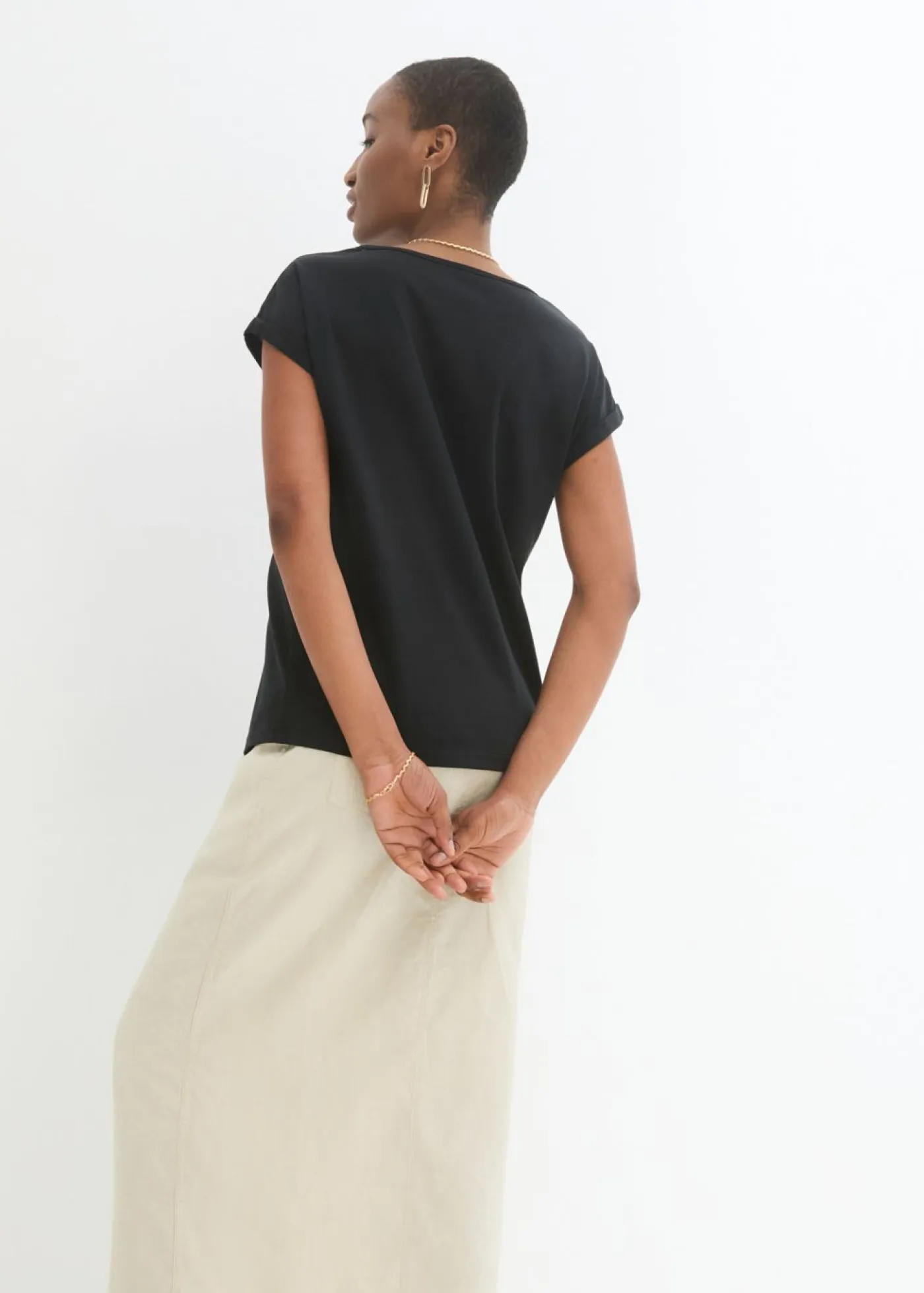 bonprix bonprix Premium|Camisetas>Camiseta con contenido de seda Negro