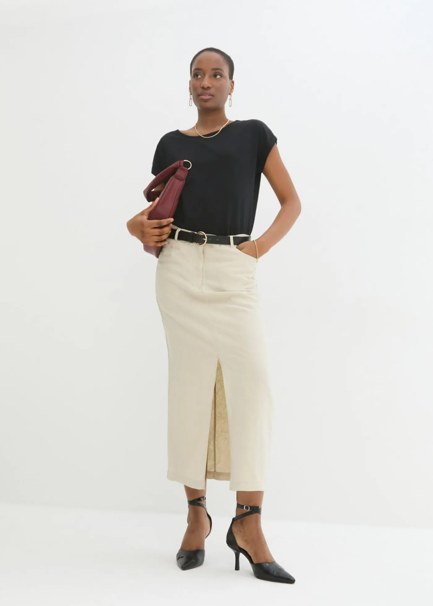 bonprix bonprix Premium|Camisetas>Camiseta con contenido de seda Negro