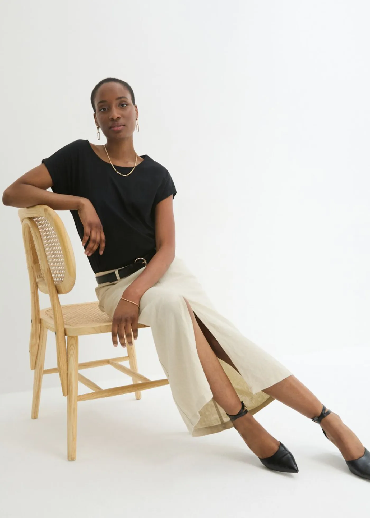 bonprix bonprix Premium|Camisetas>Camiseta con contenido de seda Negro